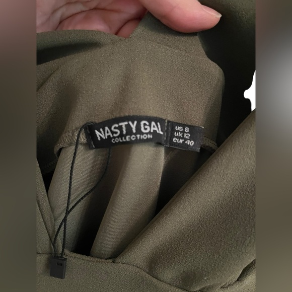 Nasty Gal Inc. Plunge V Neck Split Midi Dress | Olive Green | 8 - Picture 7 of 9